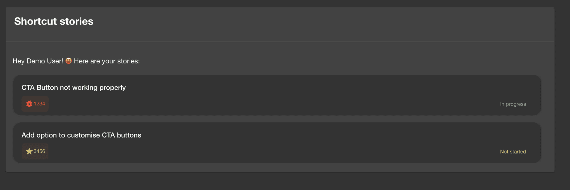 Stories overview in Shortcut plugin.